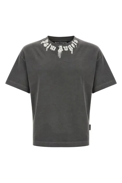 Palm Angels Grey Logo Print T-shirt In Gray
