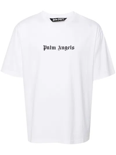 Palm Angels White Logo Print T-shirt In Gray