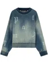 Palm Angels Logo Printed Crewneck Sweatshirt In Blue