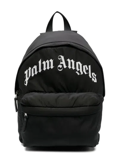 Palm Angels Kids' Logo-print Zip-fastening Backpack In Black