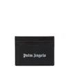 Palm Angels Gothic Leather Logo Cardholder With Tonal Stitching In Black
