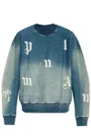 Palm Angels Logo Printed Crewneck Sweatshirt In Azzurro