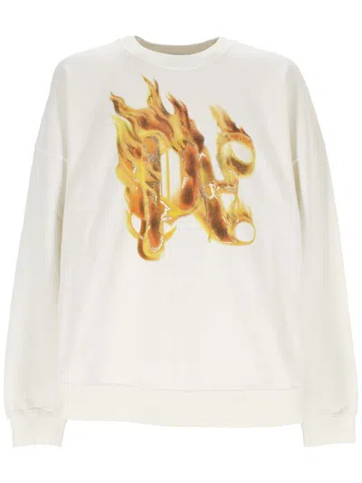 Palm Angels Logo Printed Crewneck Sweatshirt In Beige