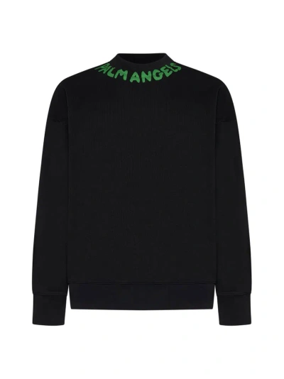 Palm Angels Logo Printed Crewneck Sweatshirt In Black Gree