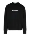 Palm Angels Black Cotton Crew Neck Sweatshirt With White Logo In Black
