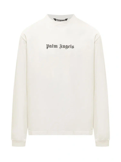 Palm Angels Logo Printed Crewneck Sweatshirt In White