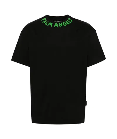 Palm Angels Logo Printed Crewneck T-shirt In Black