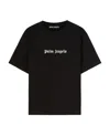 Palm Angels Blue Cotton T-shirt With Palm Print And Logo In Black