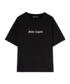 Palm Angels Blue Cotton T-shirt With Palm Print And Logo In Black