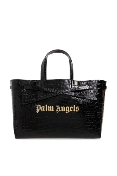 Palm Angels Logo Printed Embossed Tote Bag In Black