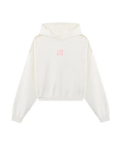 Palm Angels White Sweatshirt With Pink Embroidered Logo