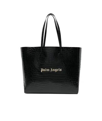 Palm Angels Logo Printed Large Tote Bag In Black