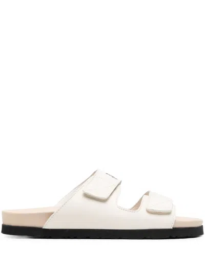 Palm Angels Logo-printed Leather Sandals In Neutral