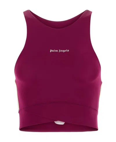 Palm Angels Logo Printed Sleeveless Crop Top In Red