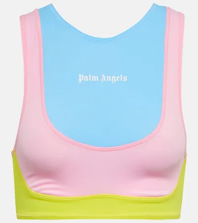 Palm Angels Logo Printed Sports Bra In Multi White