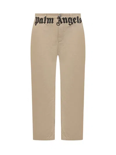 Palm Angels Chino Pants With Logo Branding Men In Beige