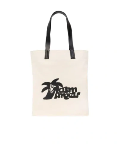 Palm Angels Logo Printed Tote Bag In White
