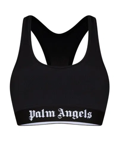 Palm Angels Black Classic Logo Sport Bra In Black White