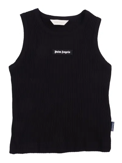Palm Angels Logo Rib Tank Top Girl In Black