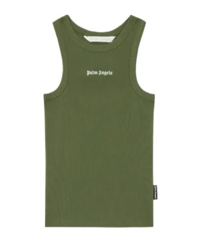 Palm Angels Classic Logo Fitted Tank Top In Green