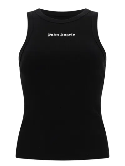 Palm Angels Logo Ribbed Tank Top In Black
