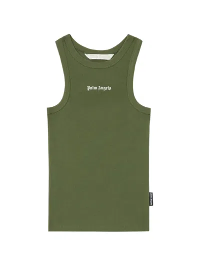 Palm Angels Logo Rib Tank Top Sleeveless Design In Green