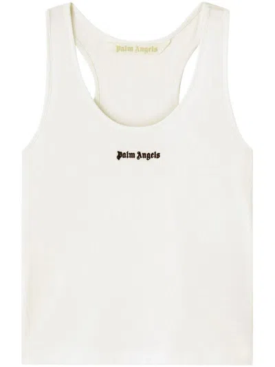 Palm Angels Logo Ribbed Tank Top In White