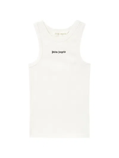 Palm Angels Logo-print Ribbed Tank Top In White