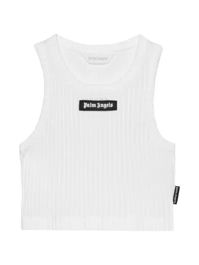 Palm Angels Logo Ribbed Tank Top In White