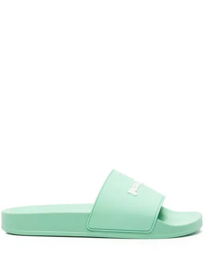 Palm Angels Logo Sandals In Green