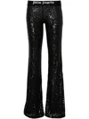 Palm Angels Sequined Logo Flared Trousers In Black