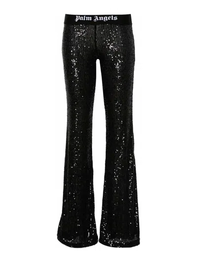 PALM ANGELS LOGO SEQUINED FLARED TROUSERS