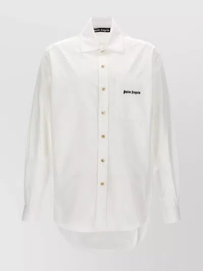 Palm Angels Logo Shirt With Long Sleeves And Chest Pocket In White