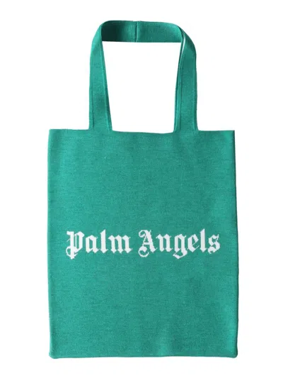 Palm Angels Logo Shopping Bag In Green
