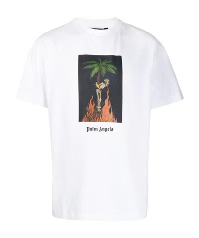 Palm Angels Logo Skull Printed T-shirt In White