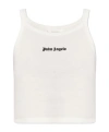 Palm Angels Ribbed Sleeveless Cropped Tank Top In White
