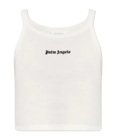PALM ANGELS PALM ANGELS LOGO EMBROIDERED CROPPED TOP