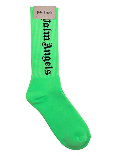 Palm Angels Logo Socks In Green