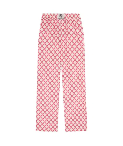Palm Angels Logo Split Trousers In 0b32 Ivory - Fuchsia