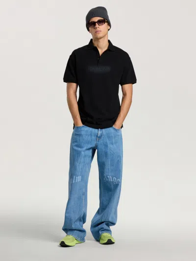 Palm Angels Logo Spray Regular Polo In Black - Grey