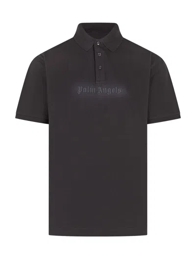 Palm Angels Logo Spray Regular Polo In Black