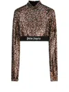 Palm Angels Logo Tape Sequined Top In Brown