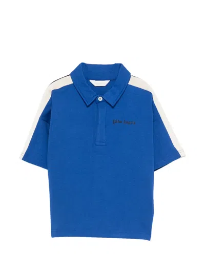 Palm Angels Kids' Logo Stripe Polo Shirt In Blue