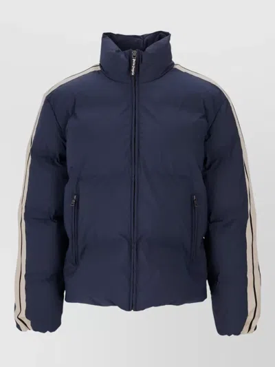 Palm Angels Logo Stripe Track Down Jacket High Collar In Blue
