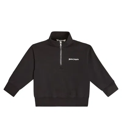 Palm Angels Kids' Logo Striped Cotton Jersey Sweatshirt In Black
