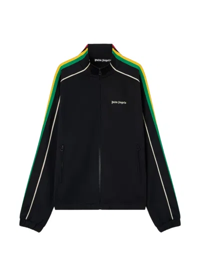 Palm Angels Logo Striped Track Jacket In Black