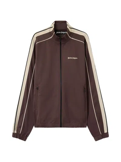 Palm Angels Logo Striped Track Jacket In Brown