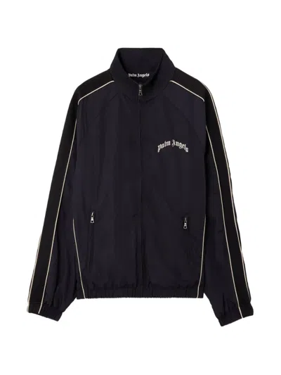 Palm Angels Logo Striped Windbreaker In Black