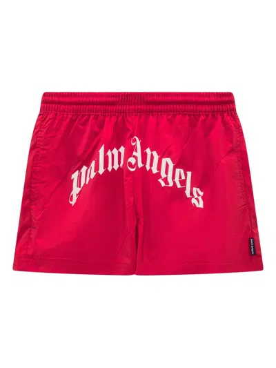 Palm Angels Kids' Logo Swim Shorts In Red