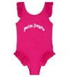 Palm Angels Logo-print Ruffle-cuff Swimsuit In Fuchsia White
